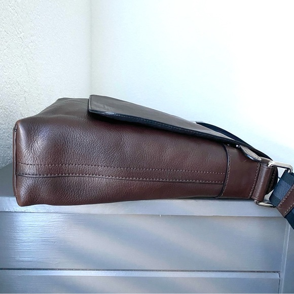 Coach Messenger Bag Mahogany Brown Leather with Woven Crossbody Strap - Picture 4 of 13